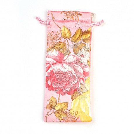 ETUI A LUNETTES SATIN FLEURIE ROSE