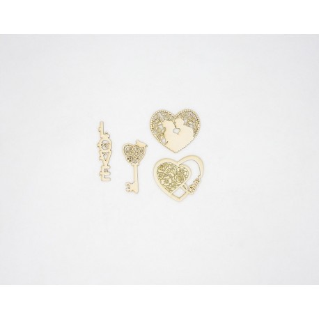 COEURS CLE MOT LOVE EN CARTON 4 PIECES