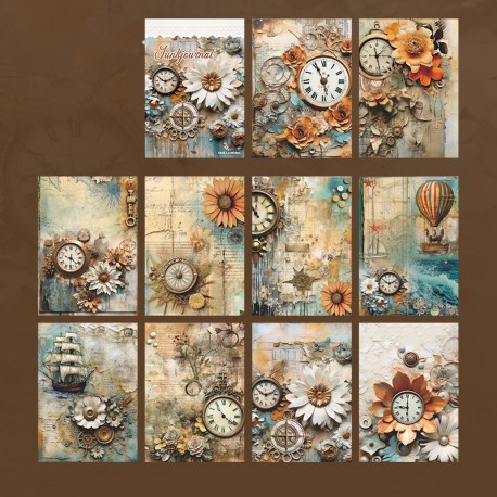 IMAGES JUNK JOURNAL FLEURS HORLOGES POUR ATC J. 30 PIECES 10 CM x 14 CM